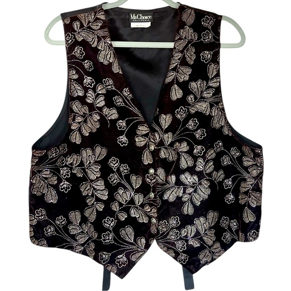 MsChoice velvet vest with dazzling floral design Merlot/black Sz L - Picture 1 of 12